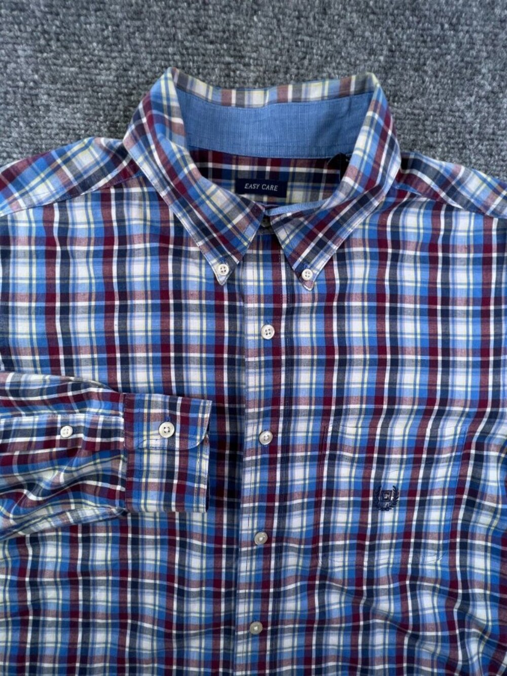 Chaps Shirt Mens Medium Blue Red Yellow Plaid Button Up Long Sleeve Casual Adult